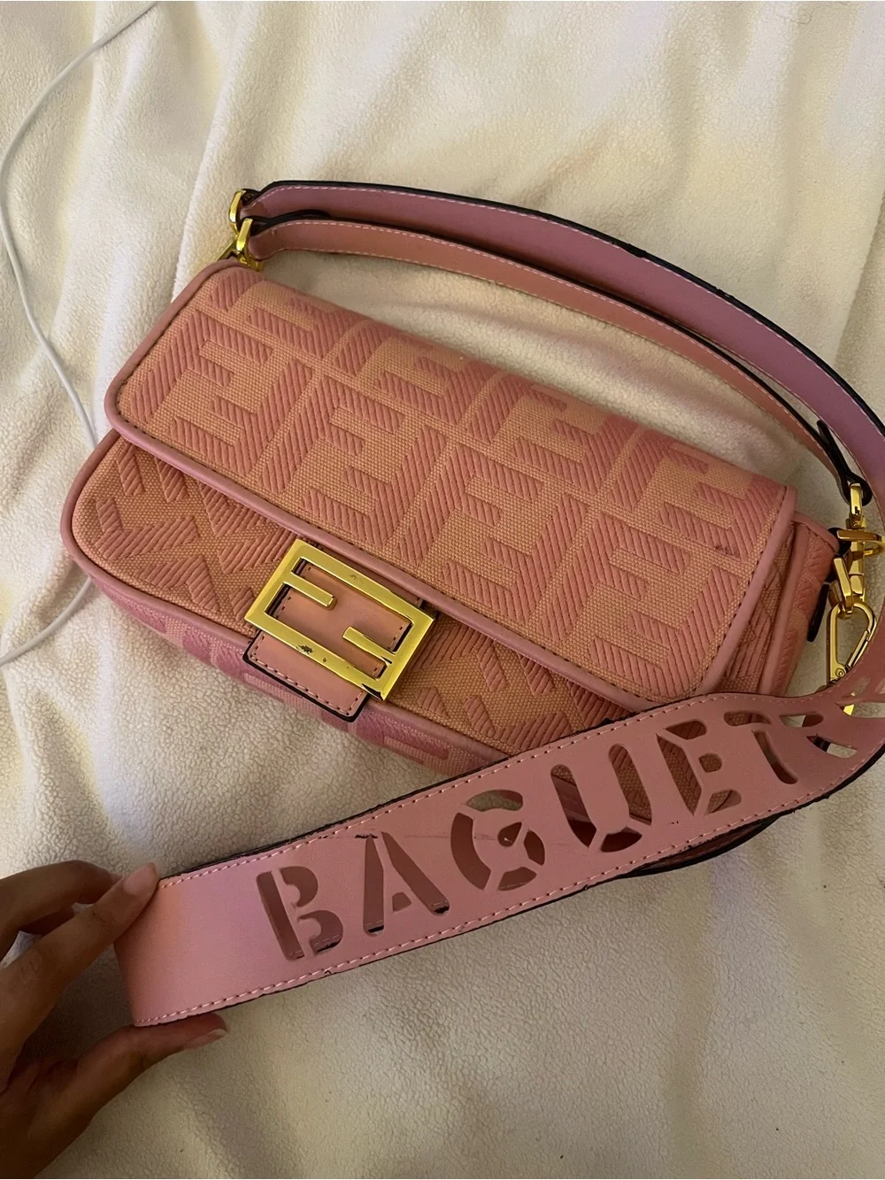 Fendi Pink Baguette Shoulder Crossbody Bag
